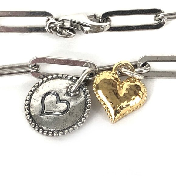 PZ Paperclip Link Bracelet w Heart Charms Sterling Silver 925 7 7/8"  Made in I - Picture 2 of 4